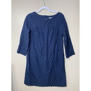 Lands End Canvas Womens Dress Navy Size 10 3/4 Sleeves Knee Length Zipper Back